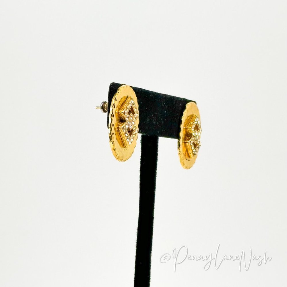 Vintage Circle with Double Squares Rhinestone Earrings - Picture 3 of 6